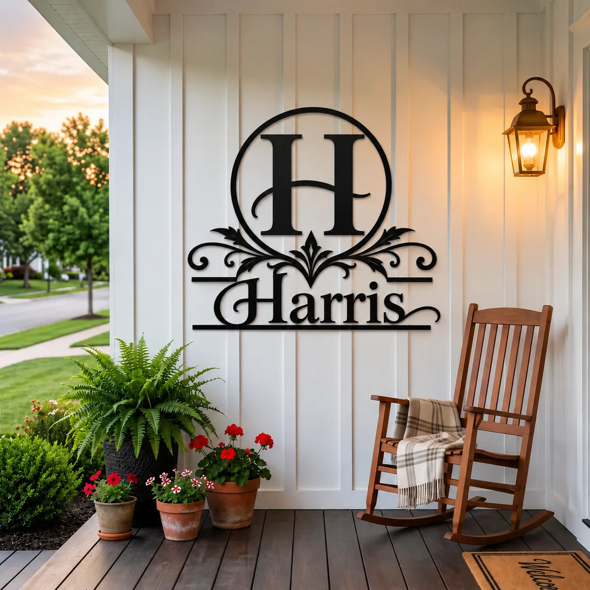 Elegant Script Family Name Metal Sign - design and display example 7
